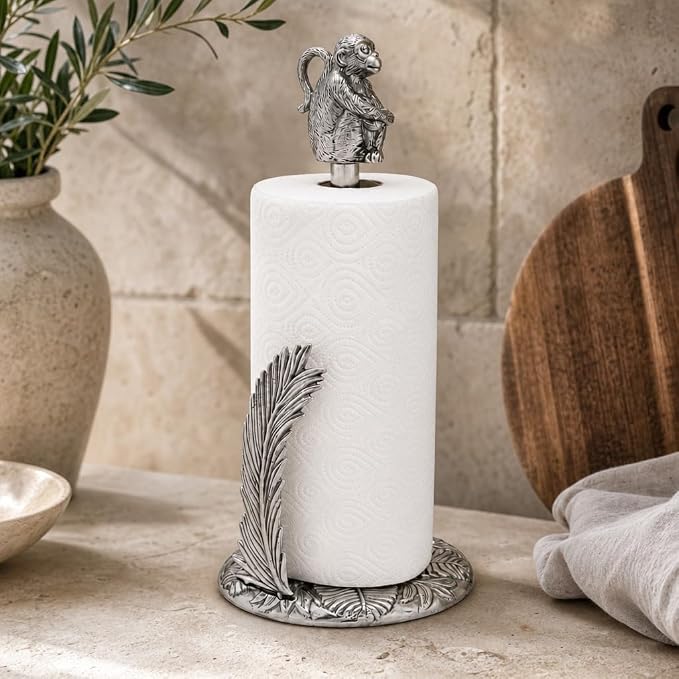Arthur Court Monkey Paper Towel Holder - Aluminum Safari Design - 15 Inch Tall Countertop Accessory - Image 2