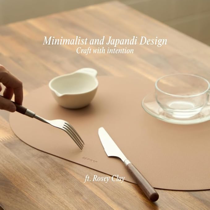 Clay Pink Oval Silicone Placemats Set of 4 – Heat Resistant, Waterproof, Easy to Clean Non-Slip Modern Dining Table Mats – Premium Leather Textured Japandi Kitchen Decor - Image 3