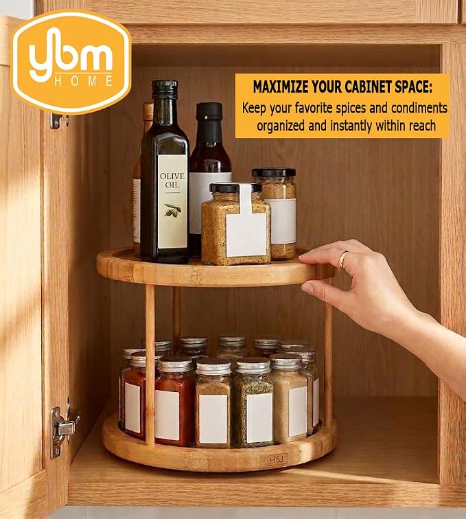 YBM Home Bamboo Wooden Non-Skid Spinner for Kitchen, Pantry, Fridge, Cupboards, or Counter Organizing, Fully Rotating Organizer - Image 3