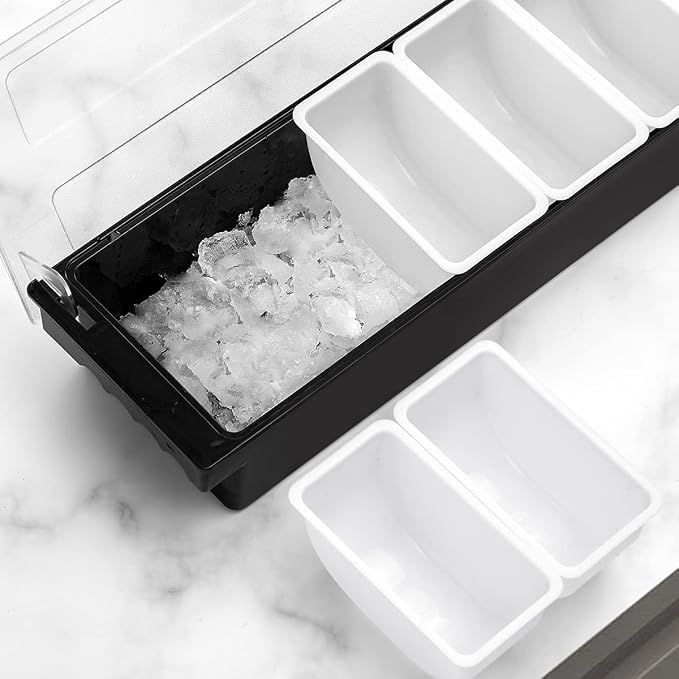 Ice Chilled Serving Tray Condiment Pots 6 Compartment Condiment Server Caddy (6 Compartments) - Image 4