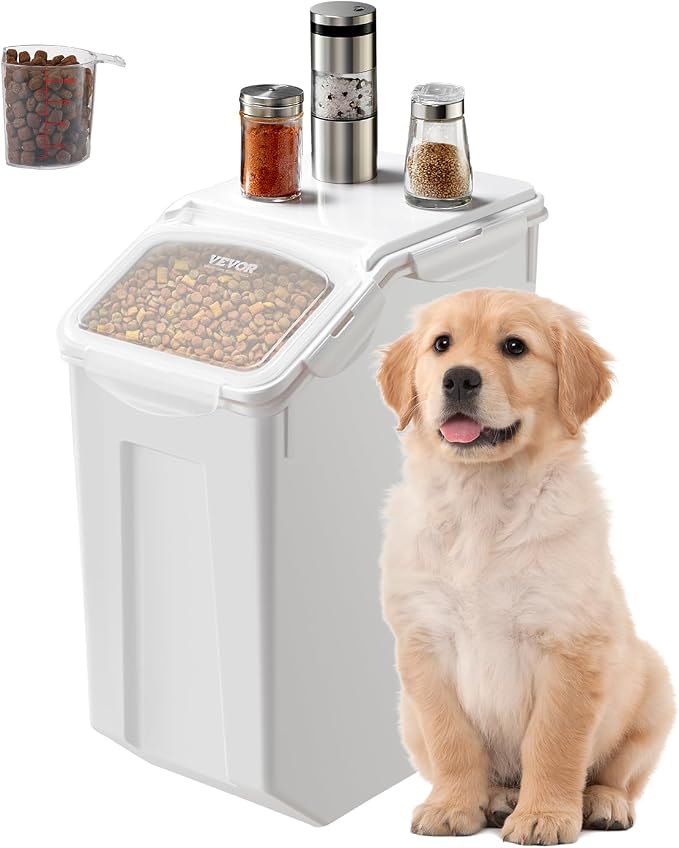 VEVOR Rice Storage Container, 4.5Gallon/20L Capacity Large Dog Food Dispenser Bin, Kitchen Ingredient Grain Cereal Flour Bin, Pet food Containers with Wheels, Measuring Cup, Airtight Lid, 1 Pack by VEVOR