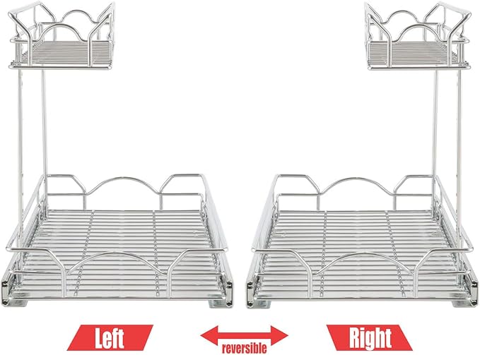 OCG Under Sink Cabinet Organizer Two Tier Pull Out Shelf (14.75W x 21D), Under Sink Sliding Shelf for Kitchen Bathroom Cabinet 2 Tier Chrome - Image 5