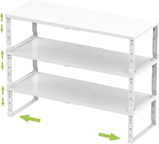 Jojocross Expandable Stackable Spice Rack Organizer for Kitchen Cabinet,Adjustable Counter Shelf, countertop, Pantry,Cupboard,Bathroom,Bedroom(3Packs/White/Large) by JOJOCROSSHIGHQUALITYLIFE