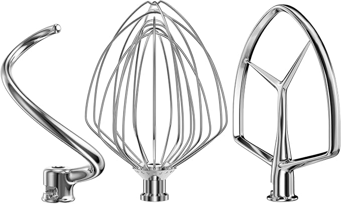 Stainless Steel Stand Mixer Attachments 3-Piece for KitchenAid 7 Qt Tilt Head Stand Mixer. Includes 20 Wire Whisk, Flat Beater, Dough Hook for KitchenAid 7 Qt Mixer Bowl by kainarDB1