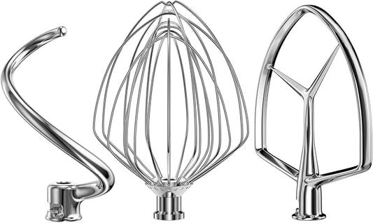 Stainless Steel Stand Mixer Attachments 3-Piece for KitchenAid 7 Qt Tilt Head Stand Mixer. Includes 20 Wire Whisk, Flat Beater, Dough Hook for KitchenAid 7 Qt Mixer Bowl by kainarDB1