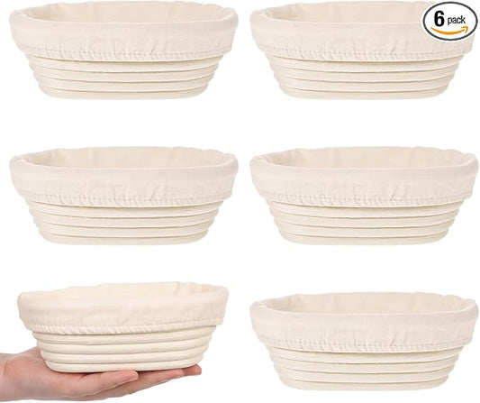 6 Set 6 Inch Oval Banneton Bread Proofing Basket Dough Proofing Bowls Kit with Cloth Liner Small Banneton Basket Proofing Baskets for Home Sourdough Bakers Supplies by Unknown