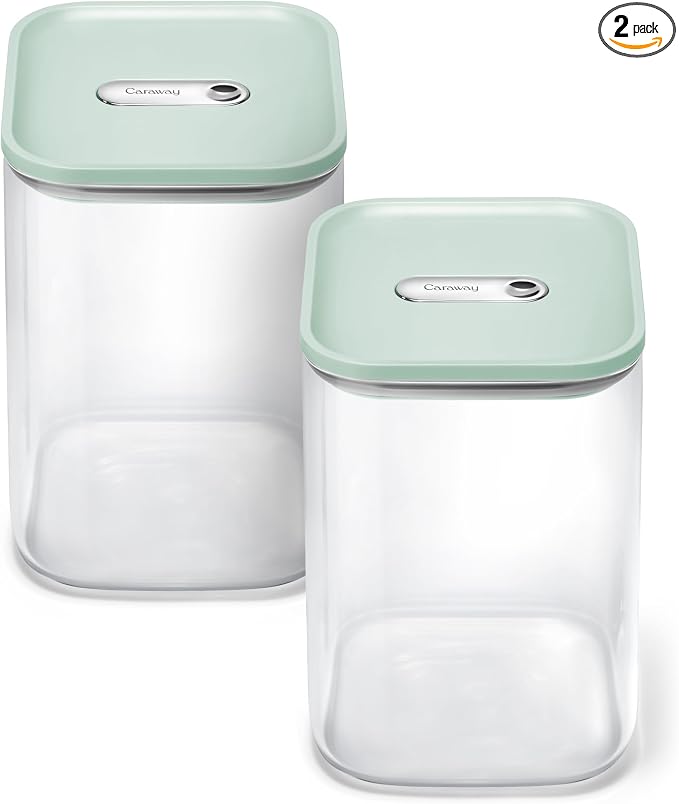 Caraway 4 qt Glass Airtight Food Storage Containers with Lids | Non-Toxic, Stackable, Space-Saving Airtight Containers for Pantry, Dry Goods, 2 Pack, Mist by Caraway