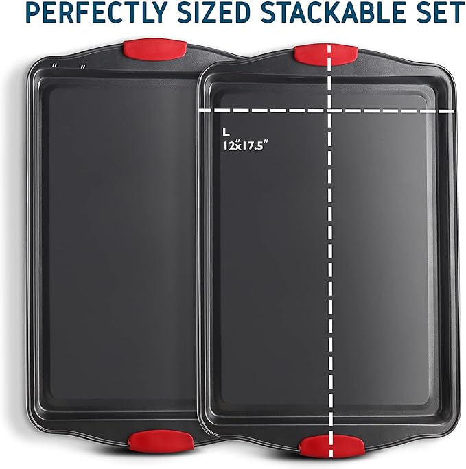 Eatex Nonstick Baking Sheet Set, 2-Piece Baking Pans Set with Silicone Handles, Carbon Steel Cookie Sheets for Baking Commercial Grade Quality Oven Tray, Large Half Sheet Pans for Baking - Image 3