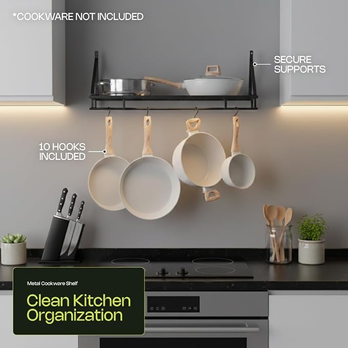 Pot and Pan Shelf – Heavy-Duty Adjustable Cookware Rack for Cabinet or Countertop | Space-Saving Kitchen Organizer for Pots, Pans & Lids Storage - Image 3