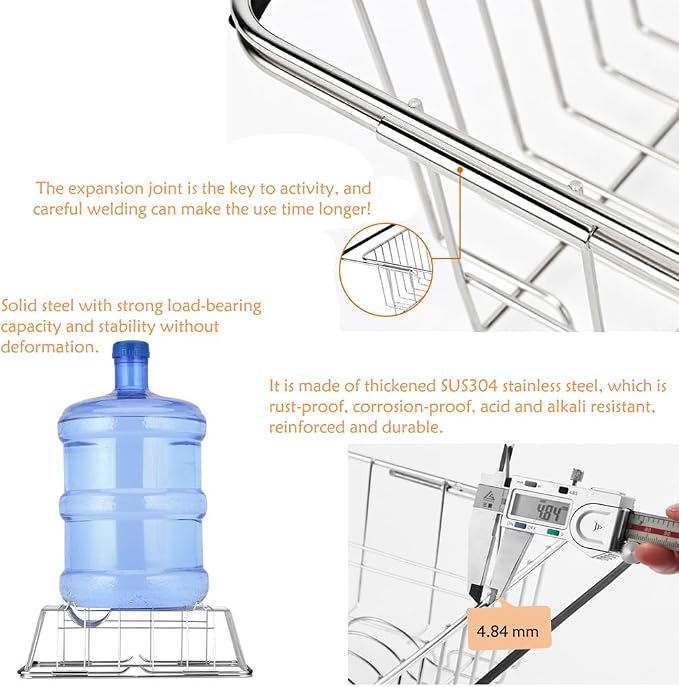 NiuYichee Stainless Steel Dish Drying Rack(14.2"L x 9.5"W x 4.1"H), Expandable Fruit & Vegetable Drain Rack over Sink, Dish Drainer Rack in Sink, with Stainless Steel Utensil Holder & 16" Silicone Mat - Image 10