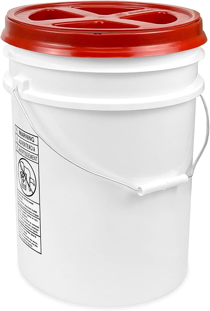 5 Gallon Bucket - Food Grade w/Lid BPA-Free, White/Red, 6 | Airtight Gamma Seal Screw-On Lid, Heavy-Duty 90 Mil HDPE Plastic, Food Safe and Durable Container, Bulk Storage, Made in USA - Image 2
