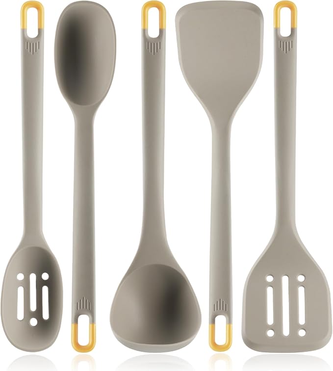 Silicone Kitchen Cooking Utensils Set: MOACC Heat Resistant 13inch Long Kitchen Gadgets, BPA Free Non Stick Rubber Cook Accessories For Food Prep, Frying, Serving, Basting (Light Grey) by MOACC