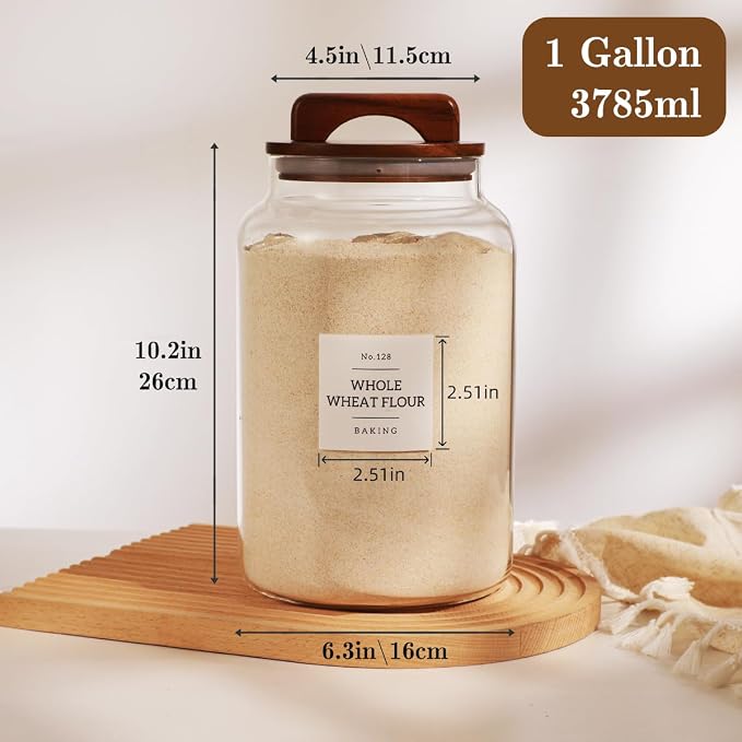 2 Pack Large Glass Flour and Sugar Containers with 132 Pantry Labels - 1 Gallon Glass Canisters with Bamboo Airtight Lids - Farmhouse Glass Cookie Jars for Rice, Pasta, Cereal, Bath Salt - Image 3
