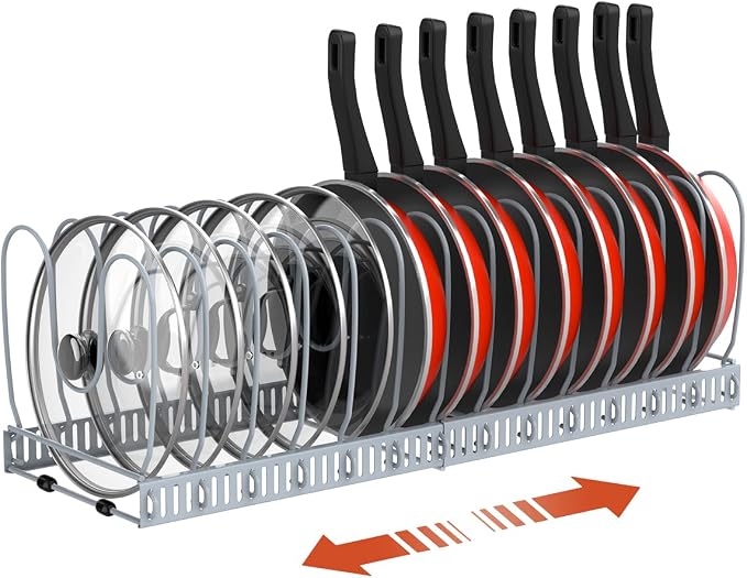 Housolution Pot and Pan Lid Organizer Holder Storage Rack, Grey | 12"-23" Expandable, 14 Adjustable Dividers, Sturdy Metal Construction, Easy Assembly by Housolution