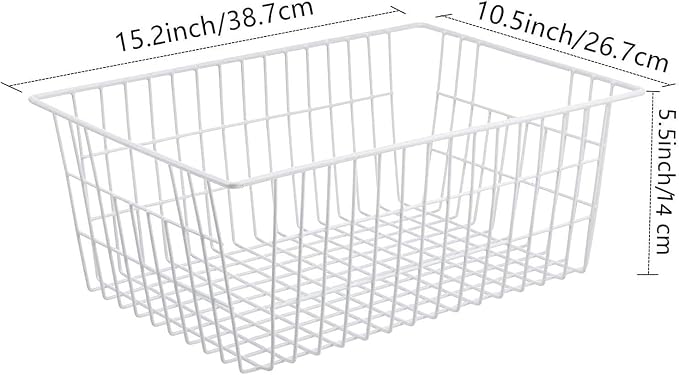Redrubbit Wire Storage Baskets, Large Farmhouse Metal Freezer Basket Storage Organizer Bins with Handles for Kitchen Cabinets, Pantry, Closets, Bedrooms, Bathrooms, Set of 4, White - Image 6