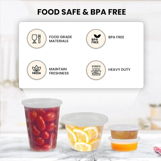 Klex 32 Oz, 240 Sets Deli Containers with Airtight Lids, BPA Free Heavyweight Plastic Meal Prep Food Container for Soup, Freezer & Dishwasher & Microwave Safe, 32 oz, Round, Translucent, 240 Sets - Image 2