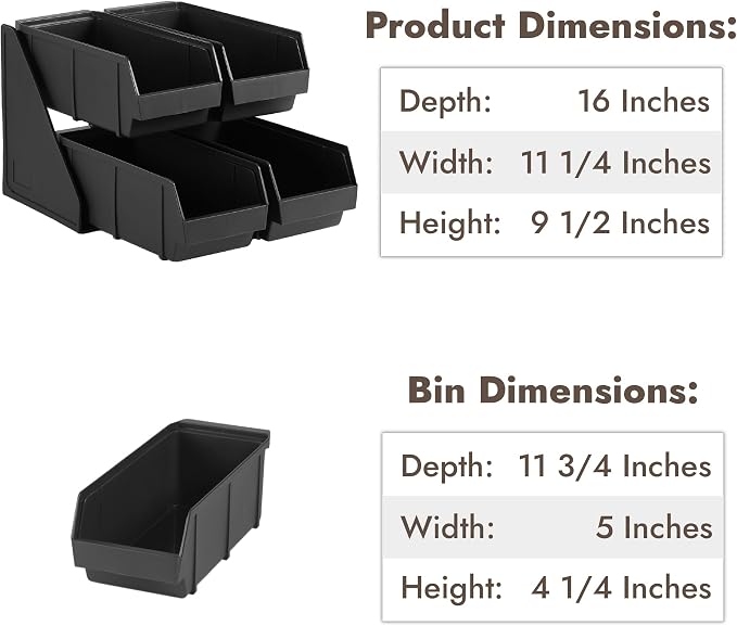 Black Self Serve Condiment Bin Stand Set, Removable Condiment Organizer with 2-Tier Stand and 4 Condiment Bins, 16" D x11.25 W x 9.5" H, Coffee Bar Beverage Station - Image 6