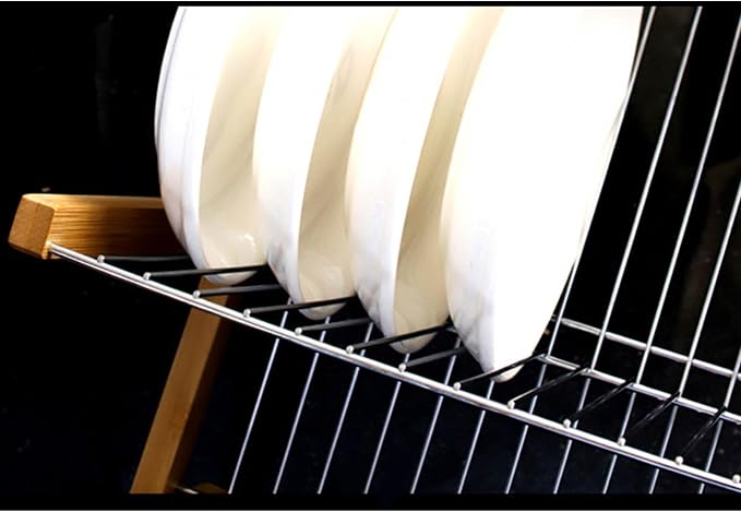 2-Tier Collapsible Dish Drying Rack – Space-Saving Wood & Metal Kitchen Counter Organizer for Dishes, Plates, Cups & Utensils, Compact Folding Design - Image 5
