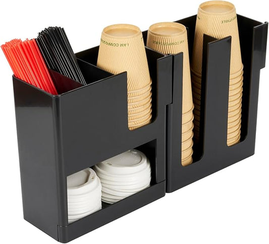 Restaurantware Restpresso Coffee Bar Organizer, 1 Count Durable 6 Compartments, Compact Size, Black Plastic Tabletop Coffee Supplies Organizer For Homes, Office Spaces, Breakrooms, and Lounges by Restaurantware