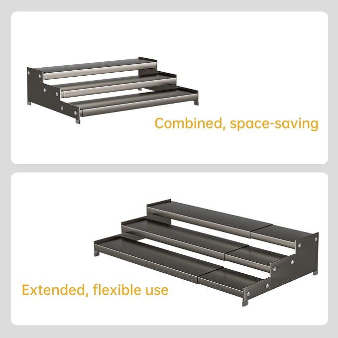 Expandable Carbon Steel Spice Rack Organizer for Pantry, Adjustable 3-Tier Ladder Shelf,Holds Up to 24 Cans,Kitchen Countertop Organizer, Rustproof Storage Rack for Spices, Cans, Sauces & Dry Goods - Image 7