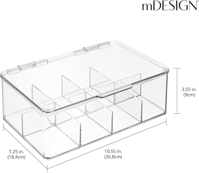 mDesign Tea Bag Single Serve Pouch Divided Box Holder Organizer, Clear - Image 4