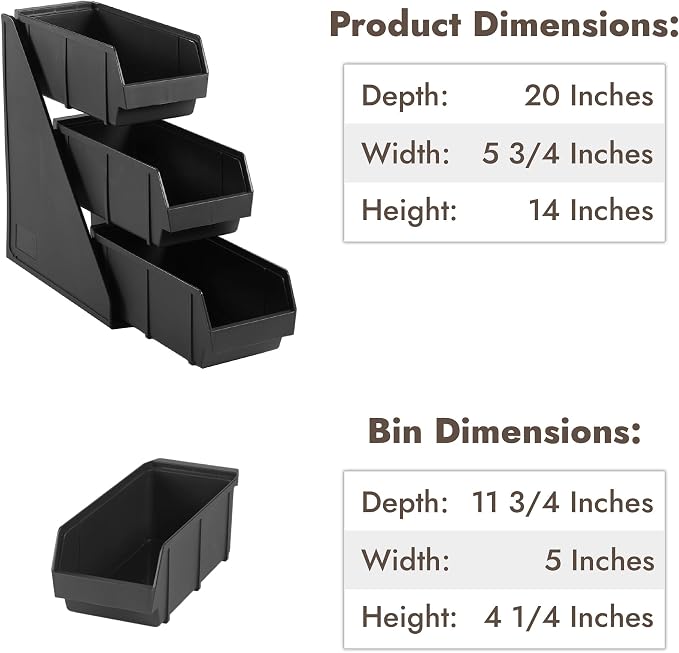 Black Self Serve Condiment Bin Stand Set, Removable Condiment Organizer with 3-Tier Stand and 3 Condiment Bins, 20" D x5.75 W x 14" H, Coffee Bar Beverage Station - Image 3