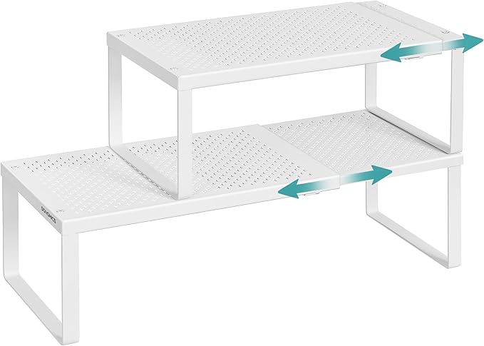 SONGMICS Spice Racks Expandable Kitchen Countertop Shelves, Metal | Set of 2 small cupboard organizers, space-saving tabletop shelves, Matte White, UKCS402W01 by Unknown
