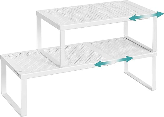 SONGMICS Spice Racks Expandable Kitchen Countertop Shelves, Metal | Set of 2 small cupboard organizers, space-saving tabletop shelves, Matte White, UKCS402W01 by Unknown