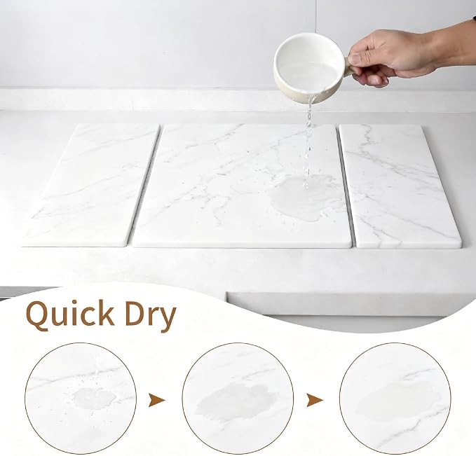 Stone Drying Mat for Kitchen Counter,Foldable (White (3-fold), 24" × 16") | Large Quick-Dry Diatomaceous Earth Dish Drying Mat with PU Non-Slip Base,for Bottles Cups Dishes - Image 5