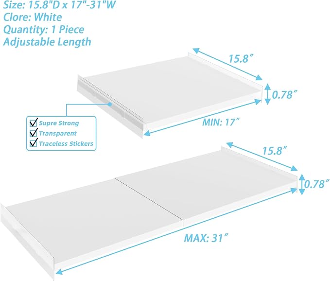Expandable Closet Organizer Shelves, 1 Pack Adjustable Metal Storage Shelves Divider for Wardrobe Cupboard Kitchen (White,15.8" D x 17"-31" W,1PCS) - Image 3
