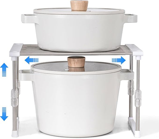 Set of 1 Expandable Cabinet Organizer 11.8~19.6 x 7.8 x 6~9 White | Width & Height-adjustable Kitchen Cabinet Organizer Shelf, Stackable Kitchen Counter Shelf by Carrotez