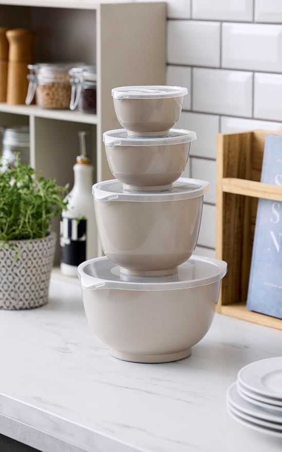 Rosti Margrethe Bowl Set, Mixing Bowl Set, 8-Piece with 4 Mixing Bowls and 4 Lids, Dough Bowl Made of Recyclable Plastic, 0.25 Litres, 0.5 Litres, 1.5 Litres and 3 Litres, Humus - Image 2