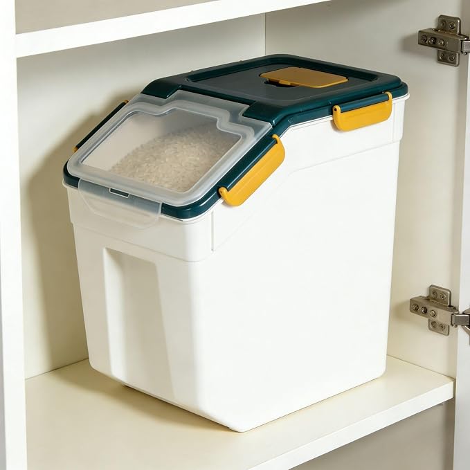 Saim 2Pack 25lb Flour&Rice Storage Container Bin,Rice Dispenser (Dark Blue) | BPA free plastic with seal lid, rolling wheels and measuring scoop for rice, flour, cereal and grain one-hand scooping - Image 7