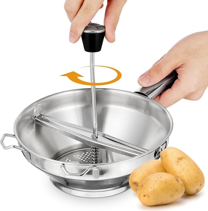 Amosfun Potato Ricer, Stainless Steel Potato Masher, Manual Rotating Potato Ricer, Rice Press for Tomato Sauce, Applesauce, Puree, Mashed Potatoes, Baby Food, Fruit and Vegetables - Image 3