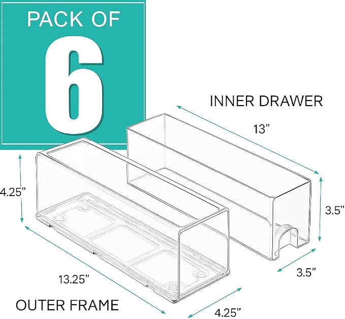 Sorbus Small Clear Stackable Storage Drawers – 6 -Pack Plastic Organizer Bins with Handles – Stackable Pull-Out Storage Drawers for Closet, Pantry, Office, Bathroom, Craft, and Toy Organization - Image 3