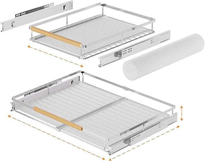 SANNO Pull Out Cabinet Organizer, Slide Out Cabinet Shelf,Under Sink Slide Out Cabinet Organizer, Pots Pans Organizer Smooth Roll,Expandable Width 16.1 to 26.4" W - Image 9