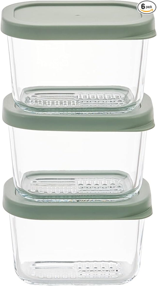Glass Food Storage Containers with Lids — 6 Piece — 10.5 oz Glass with BPA-Free Leakproof Stackable Lids — Microwave, Oven & Dishwasher Safe — Ideal for Meal Prep & More - Soft Sage by DuraLiving