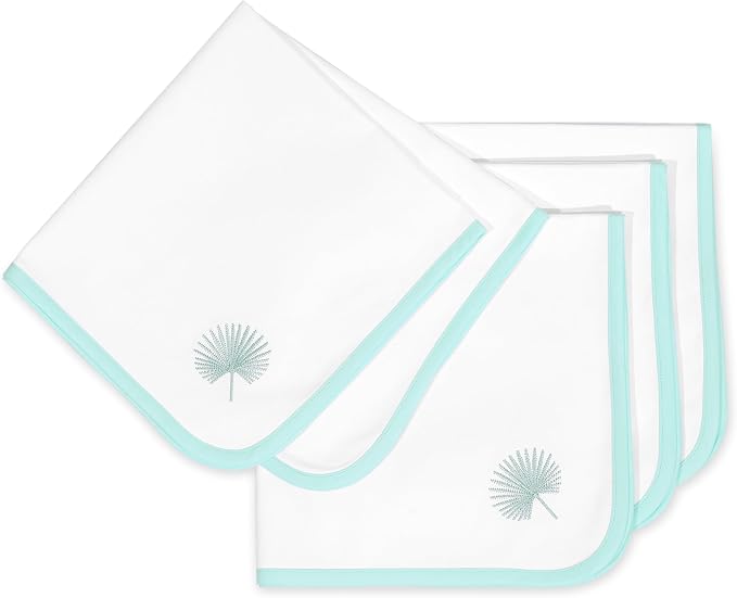 Hofdeco Premium Coastal Cotton Cloth Napkins Set of 4, 20"x20" Washable Dinner for Events, Weddings, Home Use, Muted Aqua Embroidered Palm Leaf by HofdecoPremium