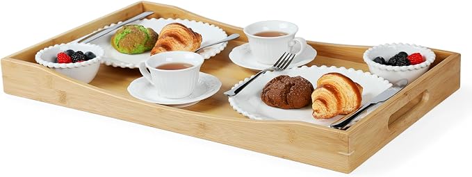GOBAM Bamboo Extra Large Ottoman Tray, 26 x 15 inches - Wooden Tray for Dining Table & Parties, Serving Tray with Handles for Food, Cheese, Snacks, Tea, Coffee & Wine by GOBAM