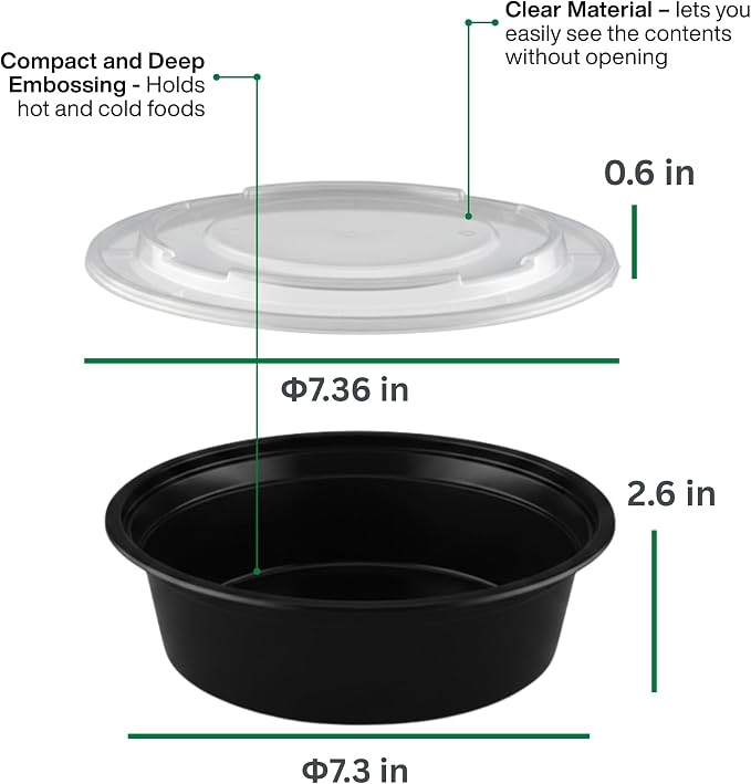 [40 oz Round Meal Prep Containers with Lids – BPA-Free Food Storage Containers, Bento Box for Restaurant & Catering Use, Stackable, Microwave, Dishwasher, Freezer Safe – 100 Pack - Image 2
