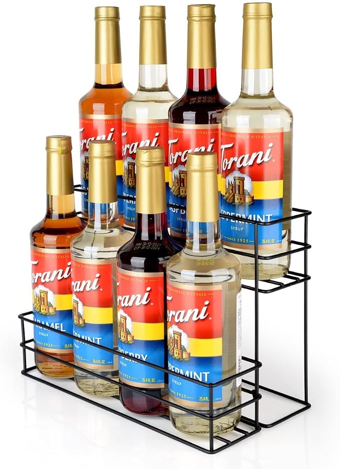 kimilus 8 Bottle Capacity Coffee Syrup Organizer 2 Tier Coffee Syrup Stand Shelf for Coffee Bar Kitchen Small Wine Rack for Bar Family Storage for Syrup Wine Dressing by kimilus