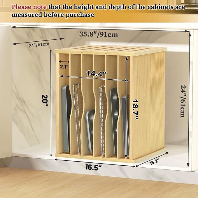7 Tier Large Size Wooden Tray Dividers for Cabinets, Cookie Sheet Organizer | Premium Wood, Multiple Sizes, Saving Space, Vertical Tray Dividers for Storing pans, Baking trays, Cutting Board - Image 3