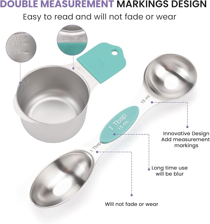Magnetic Measuring Cups and Spoons Set-Heavy Duty 304 Stainless Steel，Double Measurement Markings，Set of 16 with Leveler for Measure Dry and Liquid Ingredients - Image 4