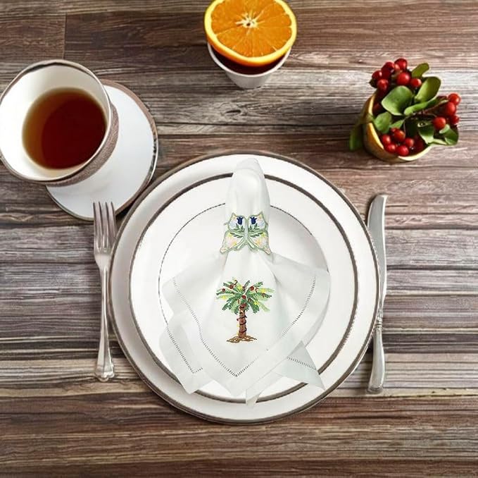 Embroidered Cloth Napkin Palm Tree Cotton Napkins Set of 6, 20x20 Hemstitch Table Napkins Machine Washable, Daily & Christmas, Great Present Ideas - Image 7