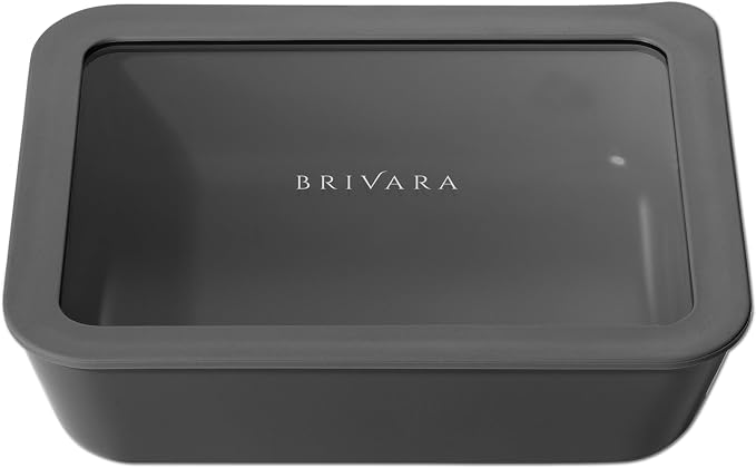 Glass Food Storage Container with Lid, 6-Cup Medium Rectangle | Microwave-Safe Airtight Lid, Oven-Safe Ceramic-Coated Glass | Zero Plastic, No PFAS/PFOA/BPA, Reusable [Onyx] by BrivaraHome