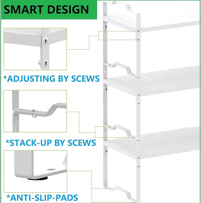 Jojocross Expandable Shelf for Cabinet Organizer Adjustable Stackable Spice Rack at Kitchen and Bathroom More, Counter Countertop Cupboard Organization Pantry Storage(MEDIUM/3PACKS/WHITE) - Image 7