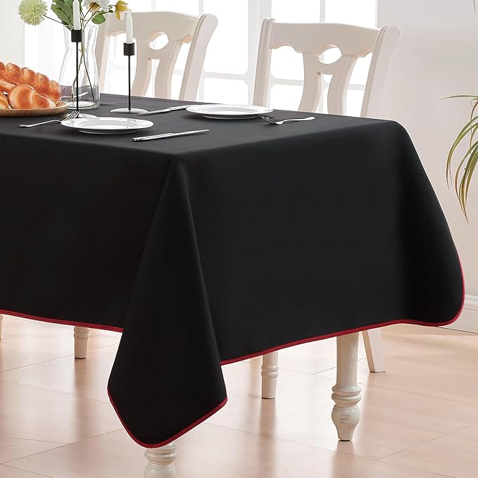 BALCONY & FALCON Rectangle Table Cloth Waterproof Black & Red 95"x55" | Rectangular Washable Wrinkle Resistant Table Cloth Linen Fabric Tablecloths for Dining Party Kitchen Wedding and Outdoor Use by BALCONYFALCON