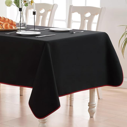 BALCONY & FALCON Rectangle Table Cloth Waterproof Black & Red 95"x55" | Rectangular Washable Wrinkle Resistant Table Cloth Linen Fabric Tablecloths for Dining Party Kitchen Wedding and Outdoor Use by BALCONYFALCON