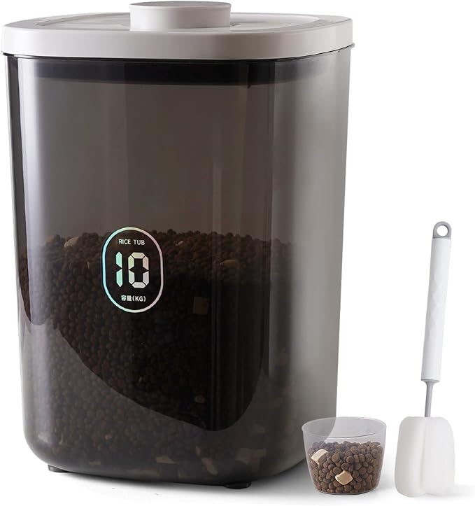 22-25 Lbs Rice Dispenser Storage Container | 10l /10.5 Qt Capacity, With Measuring Cup & Cleaning Brush, Kitchen Pantry Cereal & Pet & Laundry Pod Bin by LivLab