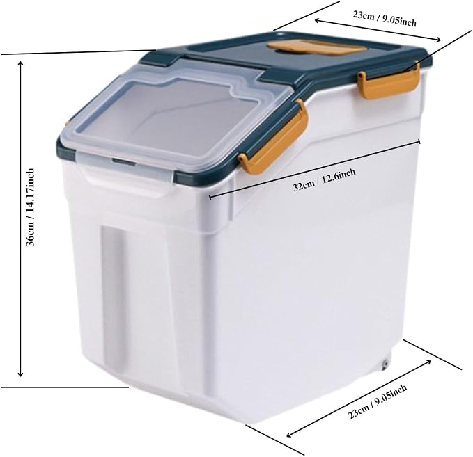 2 Pack 25lbs Rice Container with Wheels, Large Flour and Grain Storage Container with Lid, Measuring Cup and Scoop, Plastic Food Storage Bin for Kitchen Pantry (Dark Blue) - Image 2
